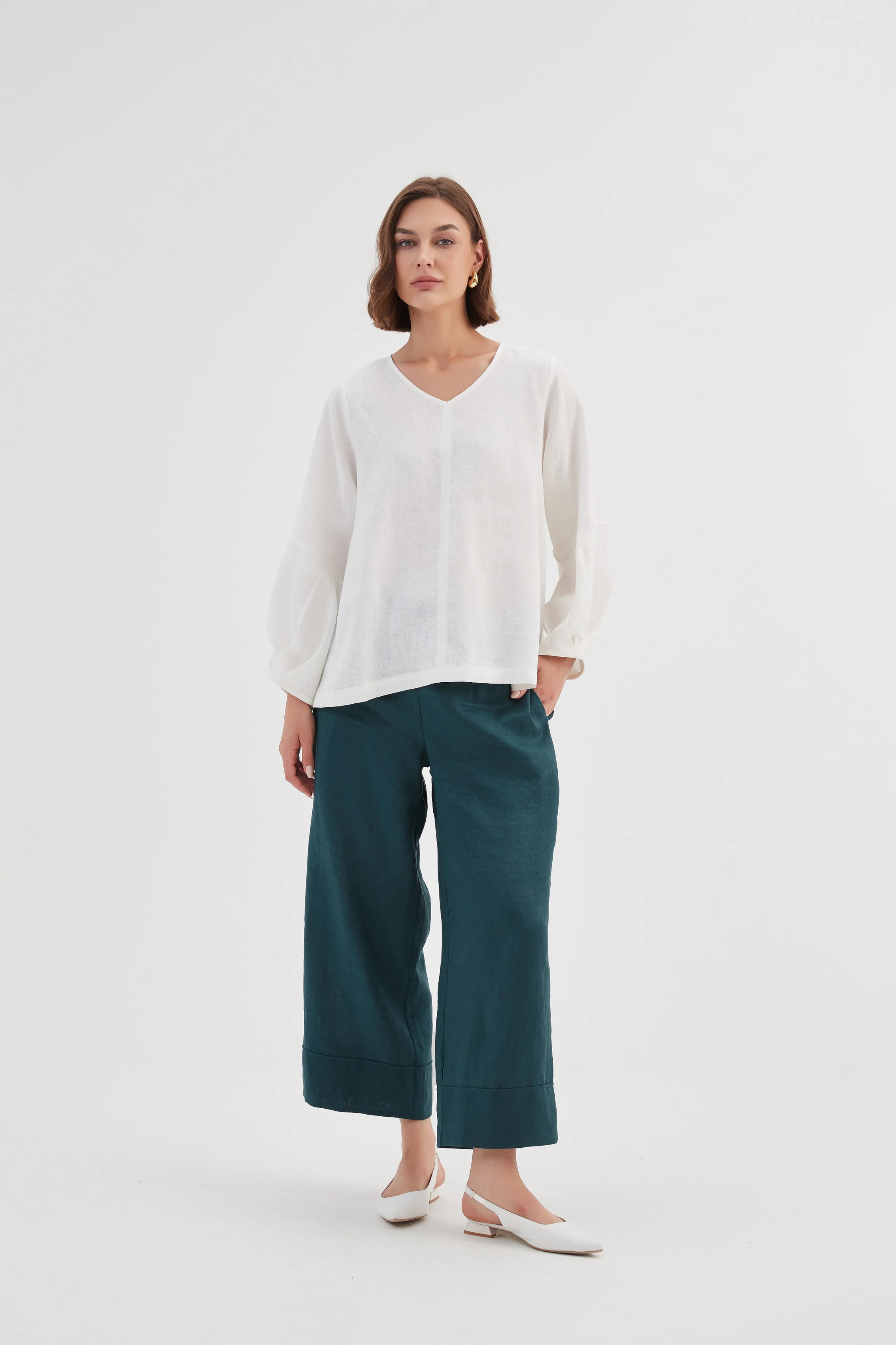 Bishop L/S Linen Top - White