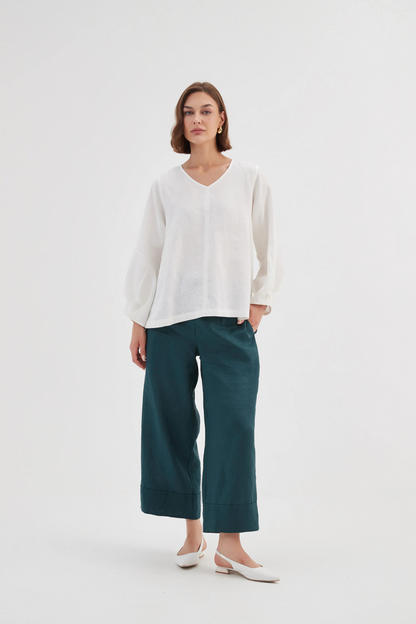 Bishop L/S Linen Top - White