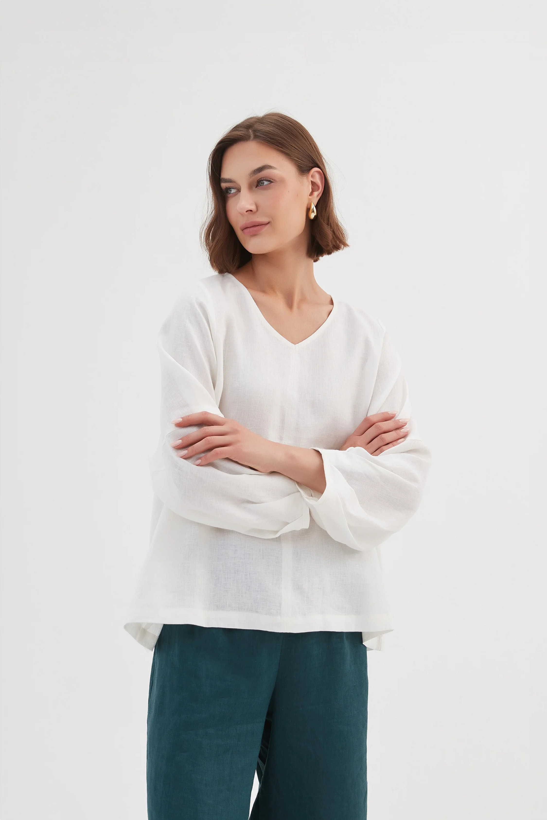 Bishop L/S Linen Top - White