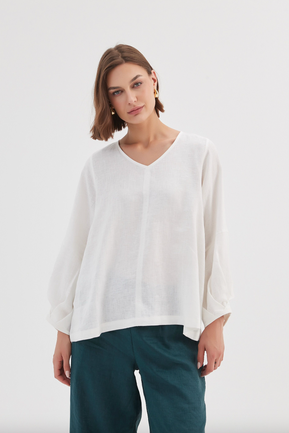 Bishop L/S Linen Top - White