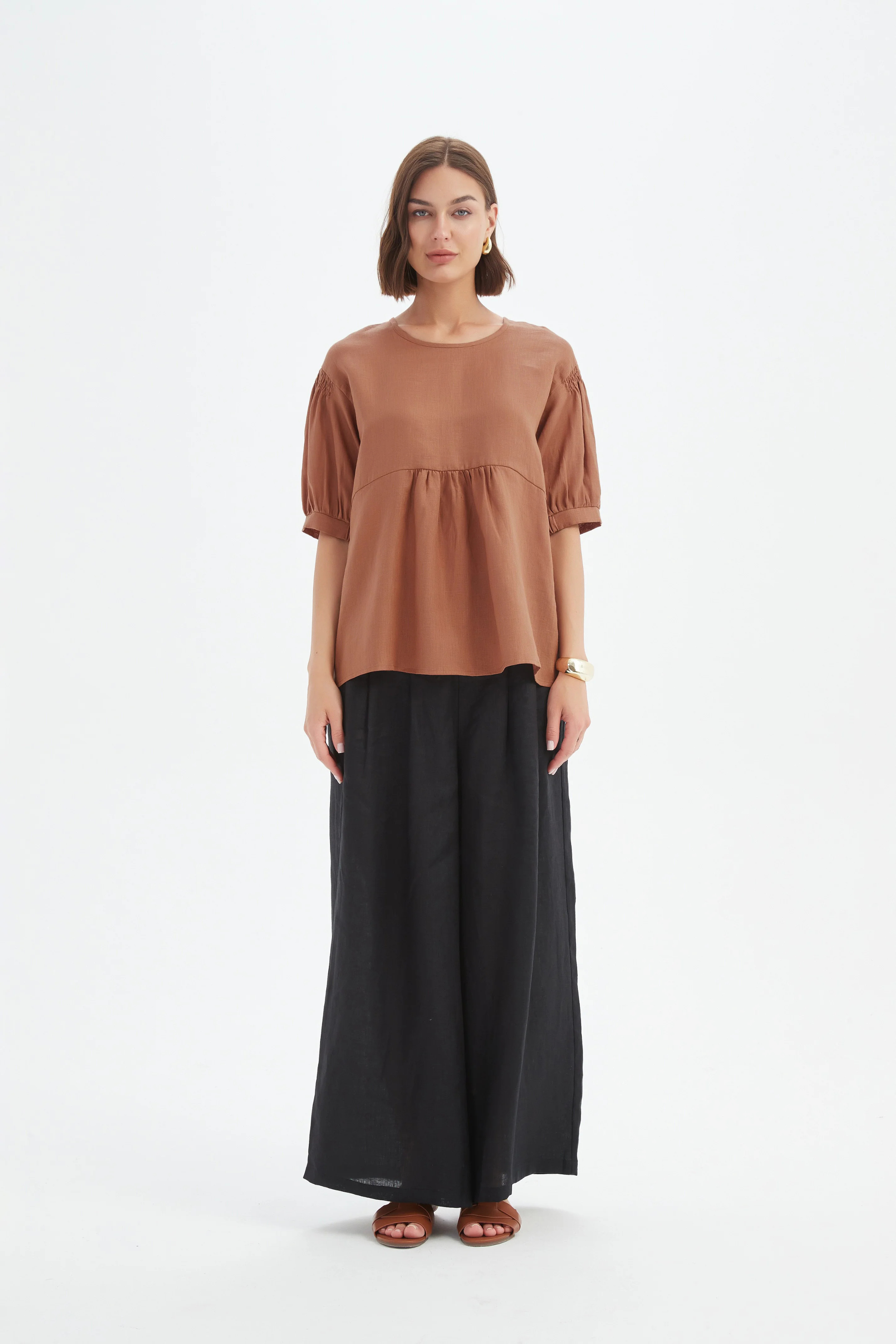 Bishop Sleeve Shirring Top - Cedar