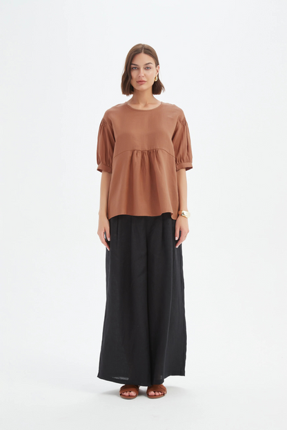 Bishop Sleeve Shirring Top - Cedar