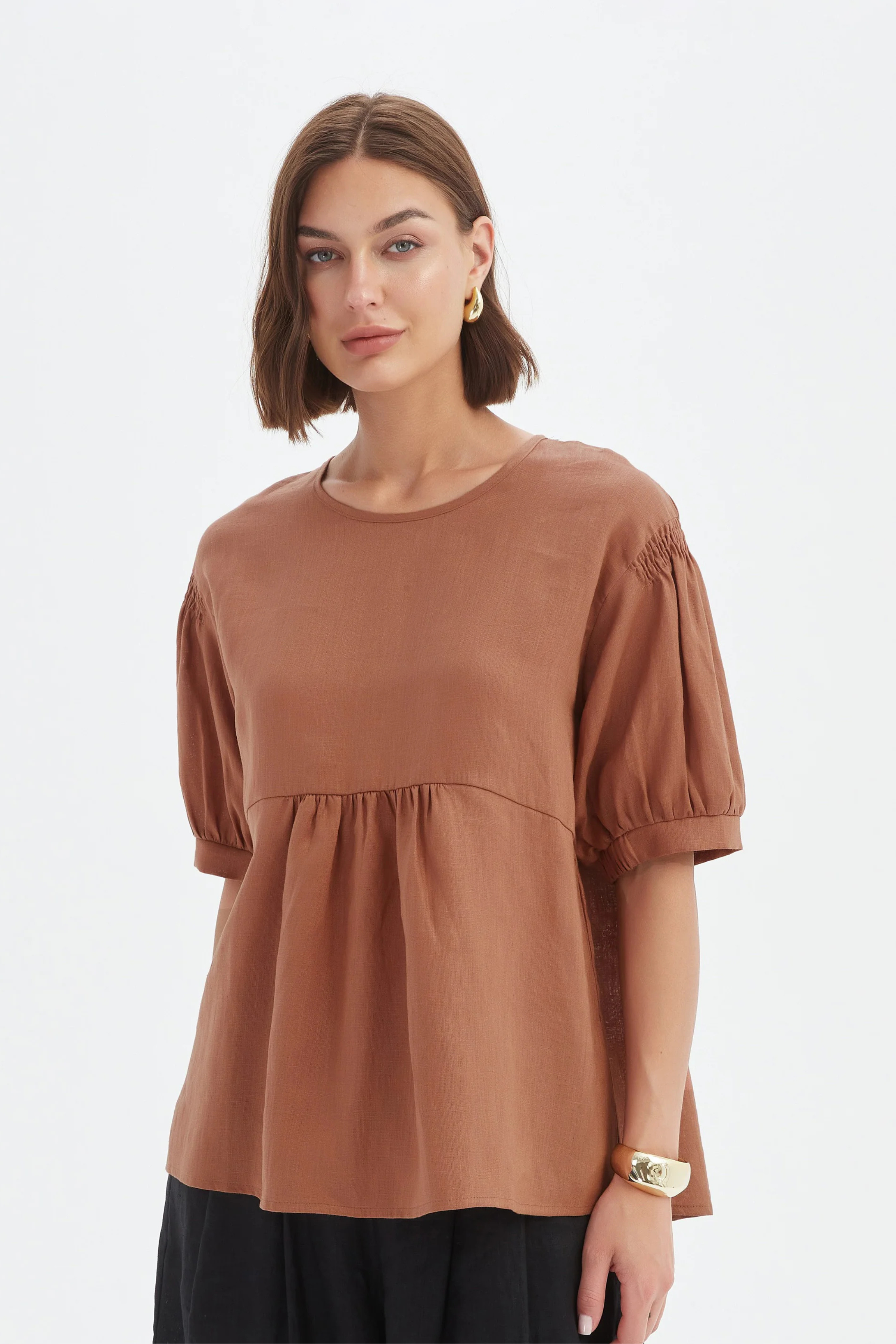 Bishop Sleeve Shirring Top - Cedar