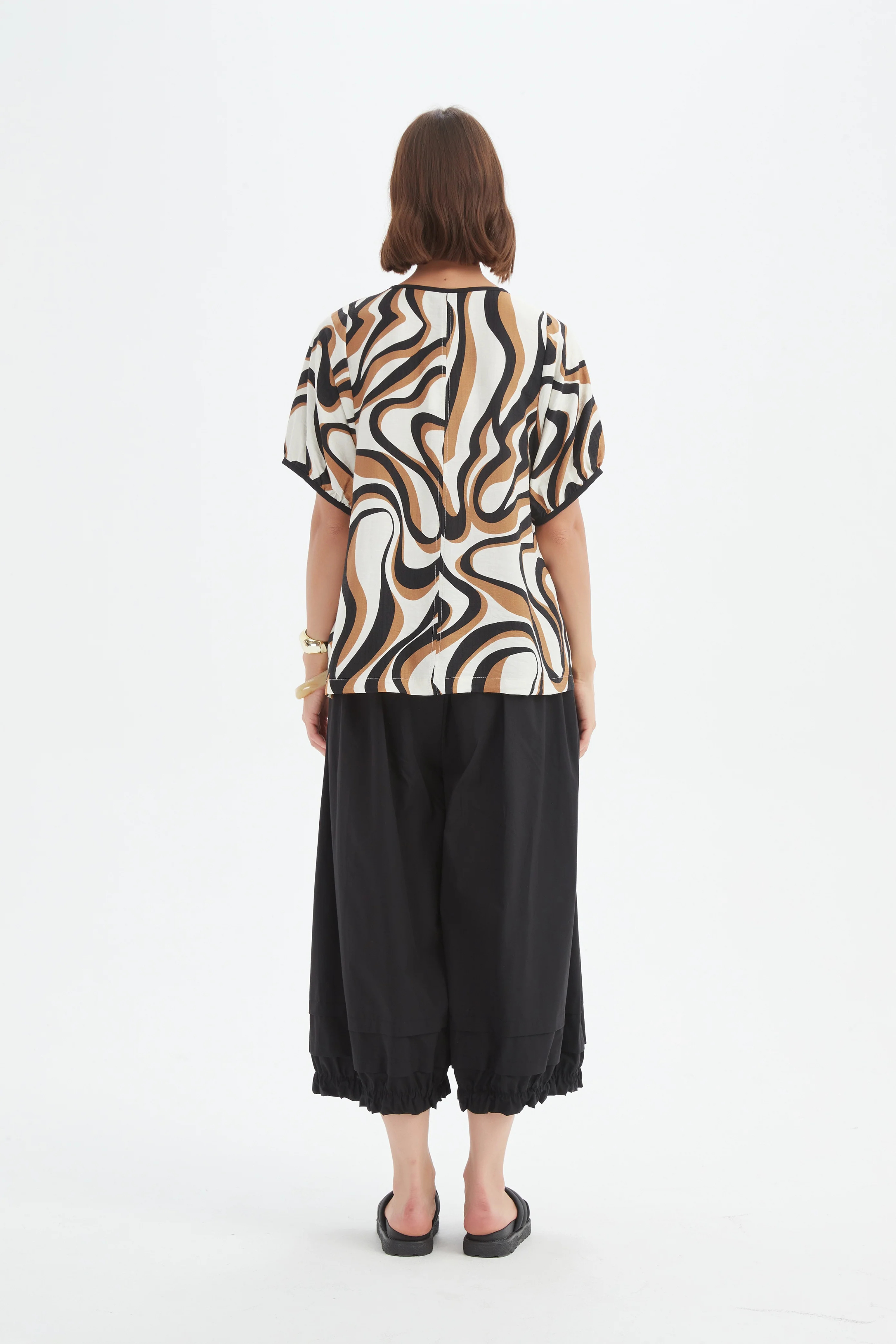 Bishop Sleeve Swirl Top - Caramel