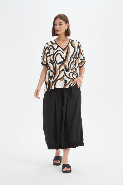 Bishop Sleeve Swirl Top - Caramel