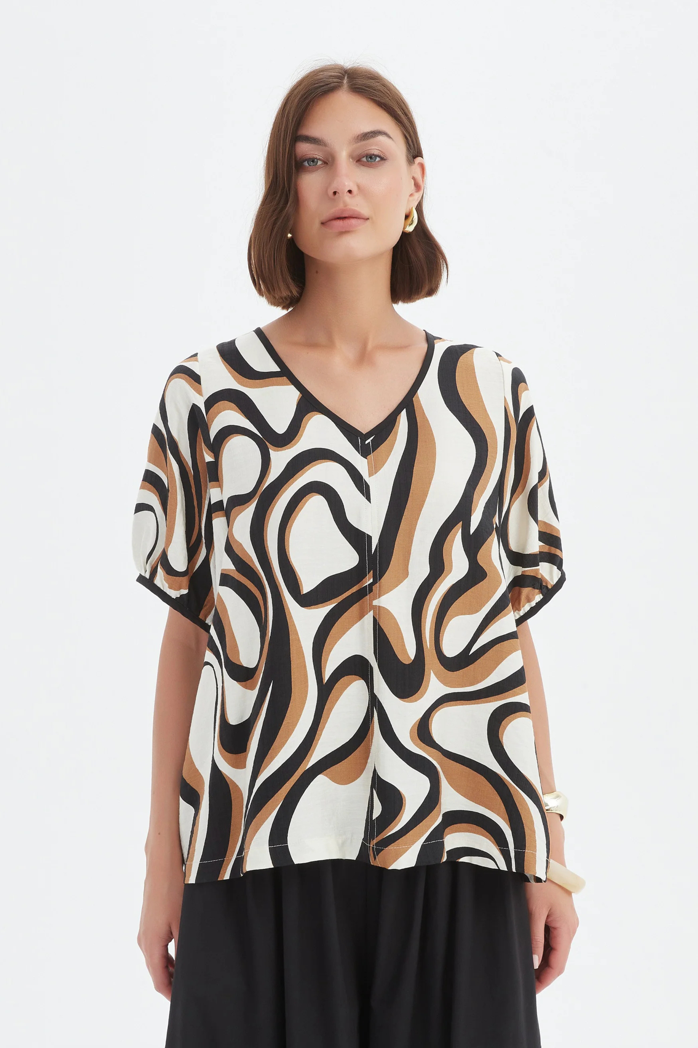 Bishop Sleeve Swirl Top - Caramel