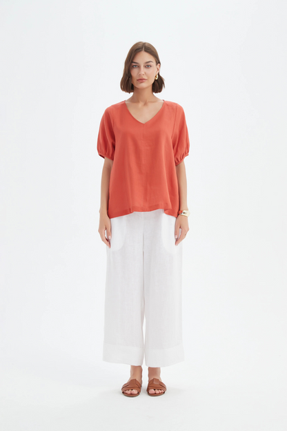 Bishop Sleeve Top - Rust