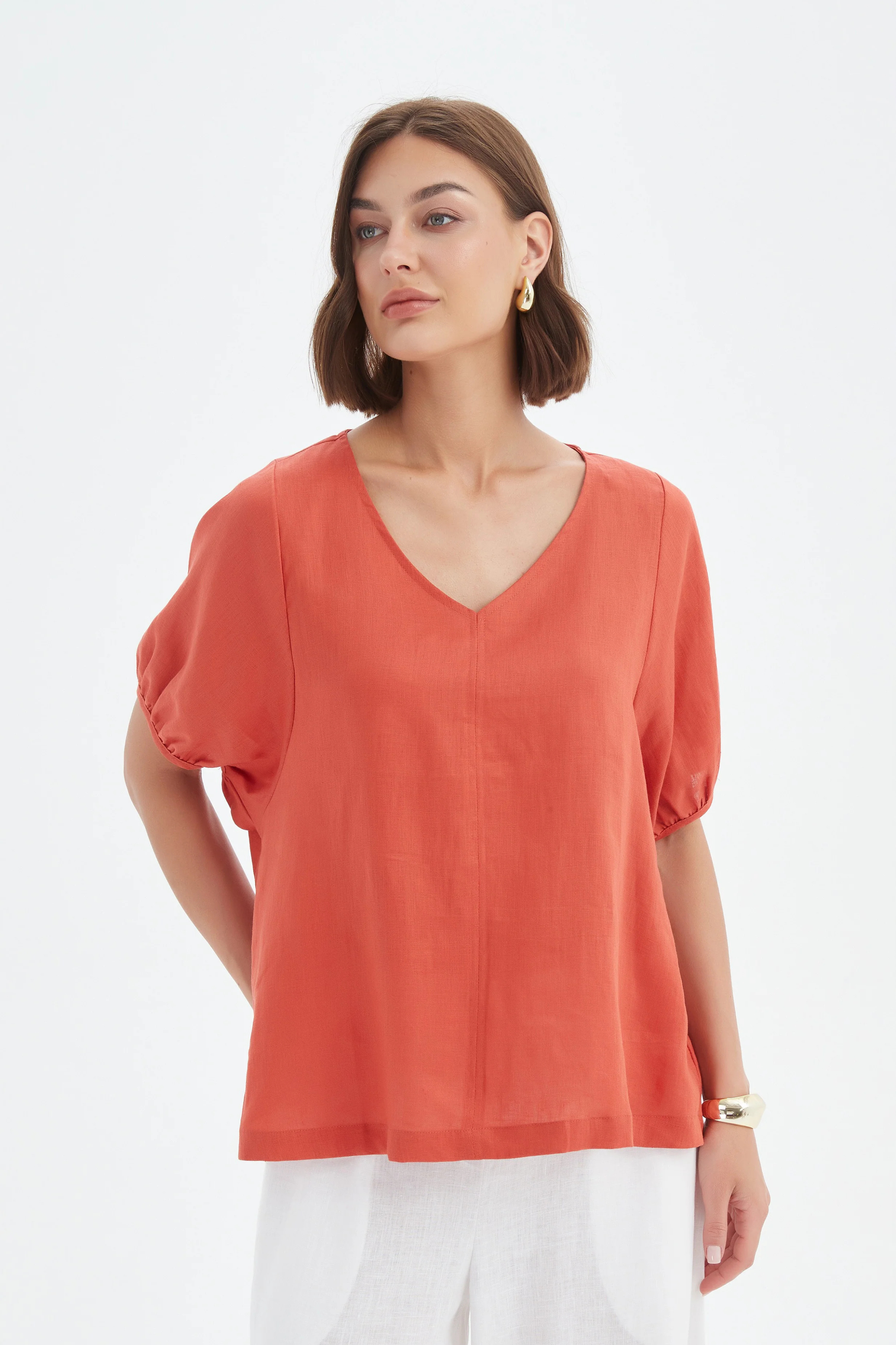 Bishop Sleeve Top - Rust
