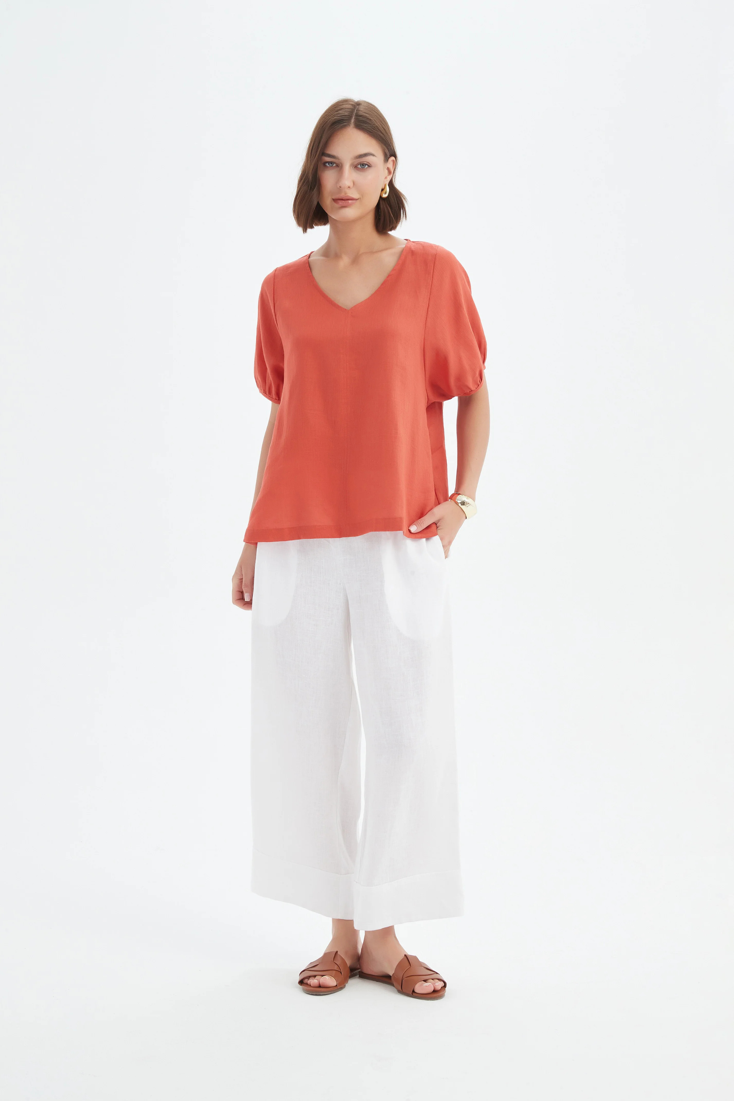 Bishop Sleeve Top - Rust