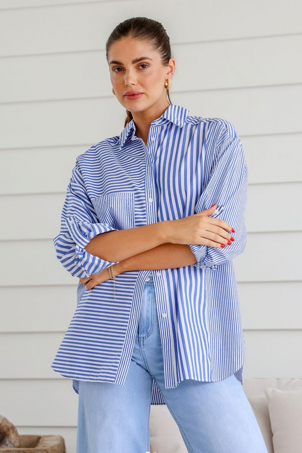 Blue/White Contrast Stripe Shirt