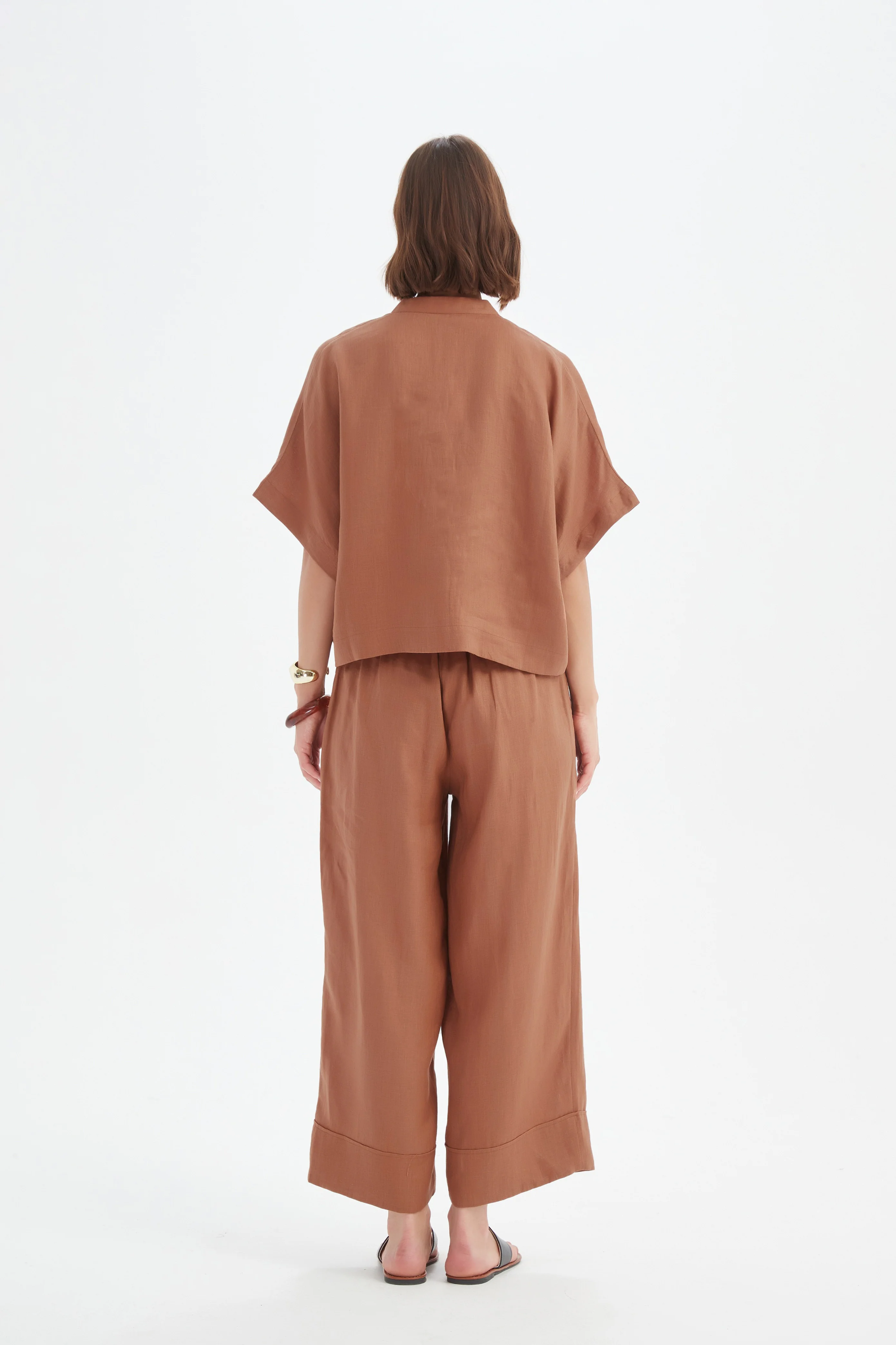 Boxy Button Linen Shirt - Cedar