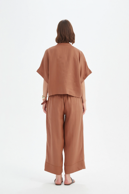 Boxy Button Linen Shirt - Cedar
