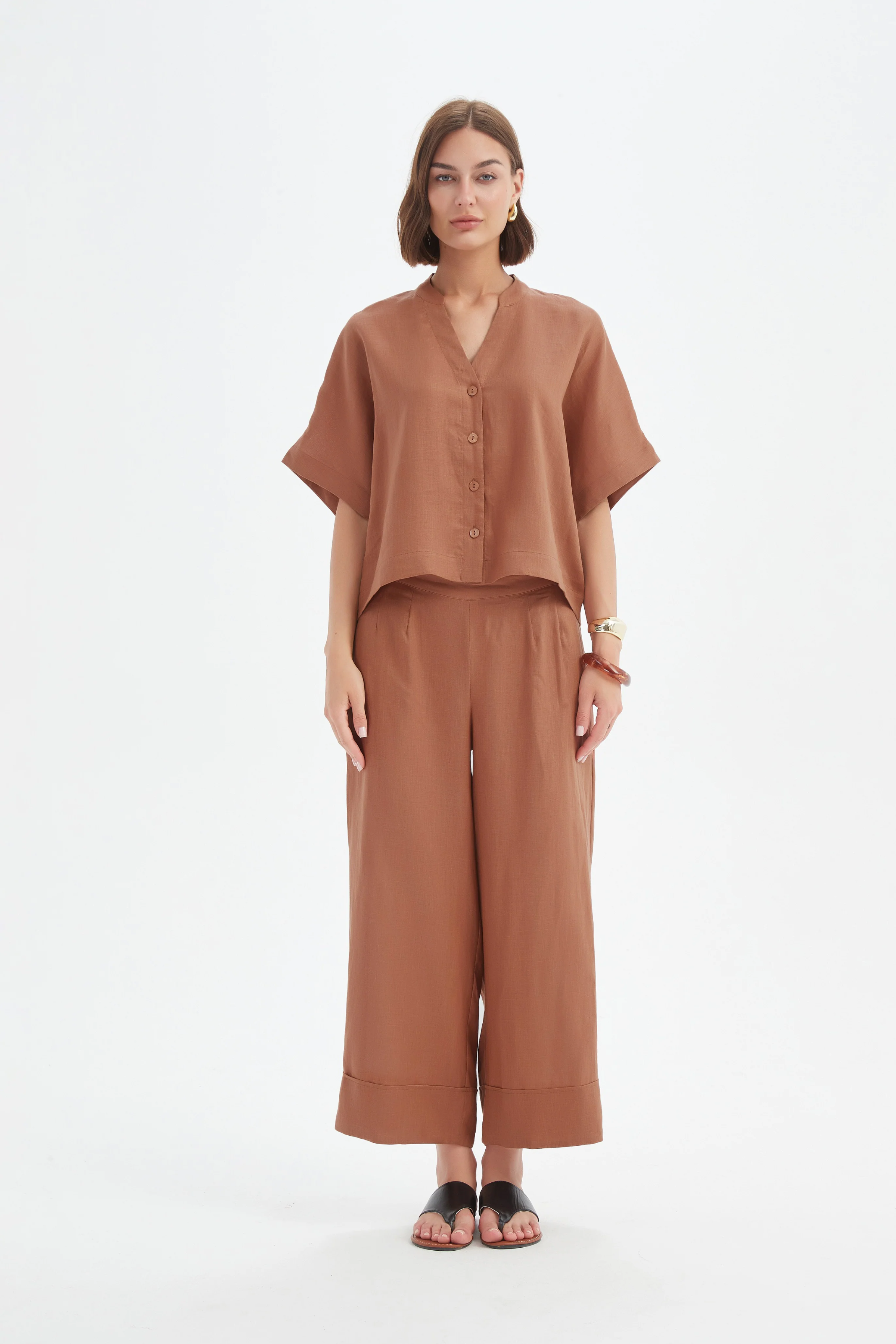 Boxy Button Linen Shirt - Cedar