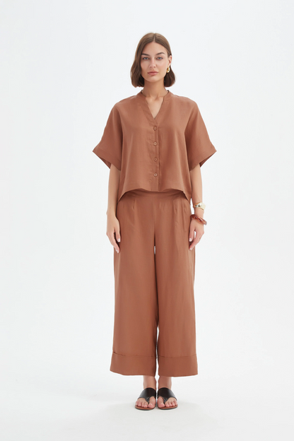 Boxy Button Linen Shirt - Cedar