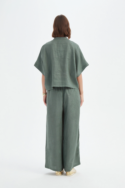 Boxy Button Linen Shirt - Petrol