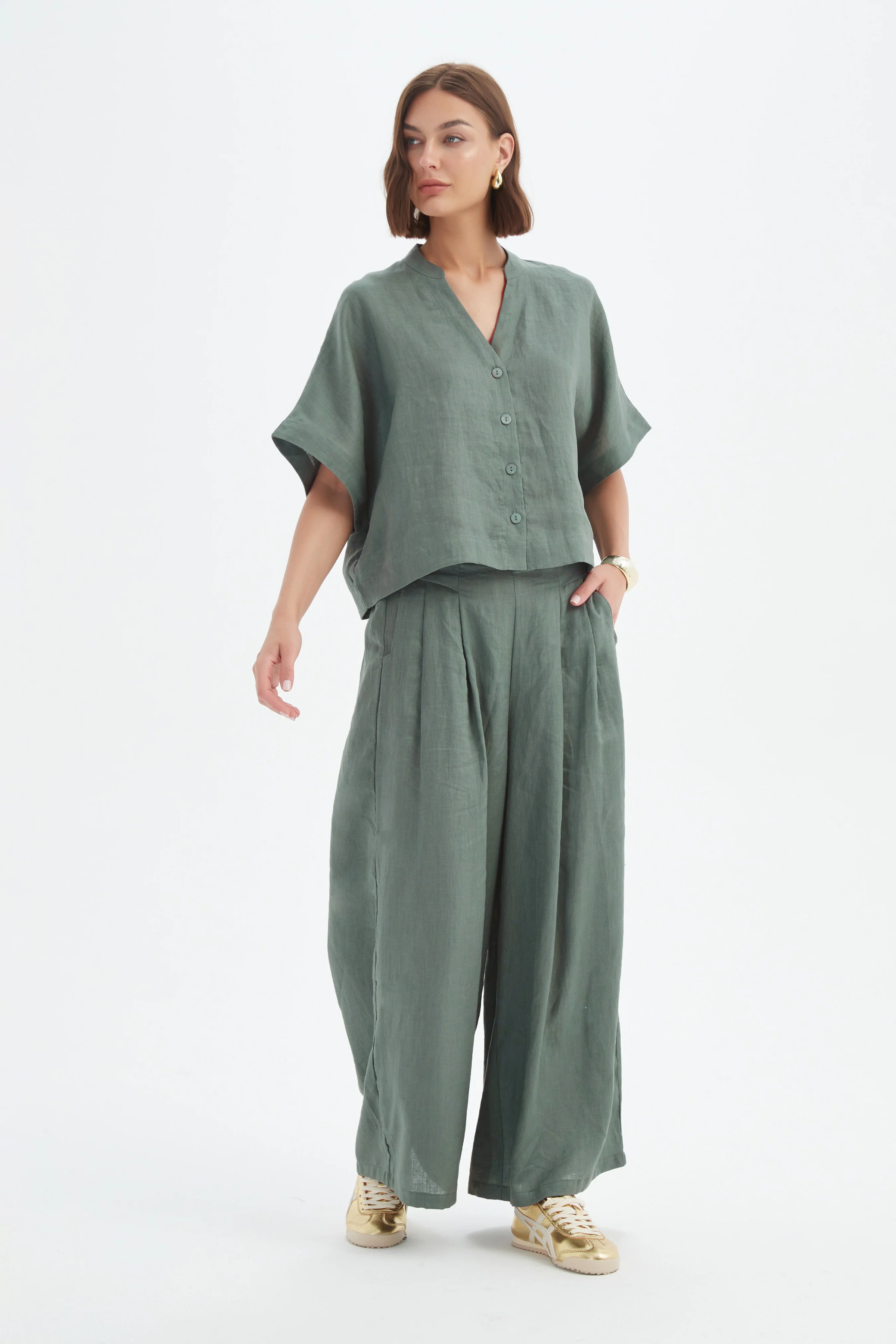 Boxy Button Linen Shirt - Petrol