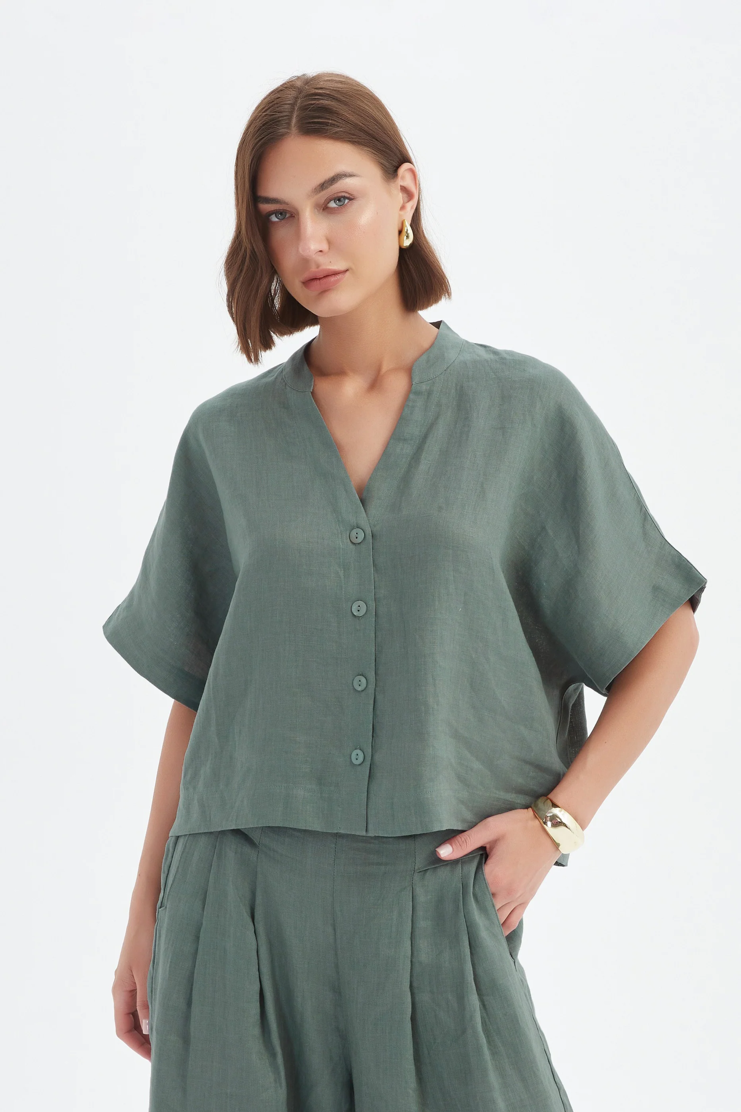 Boxy Button Linen Shirt - Petrol