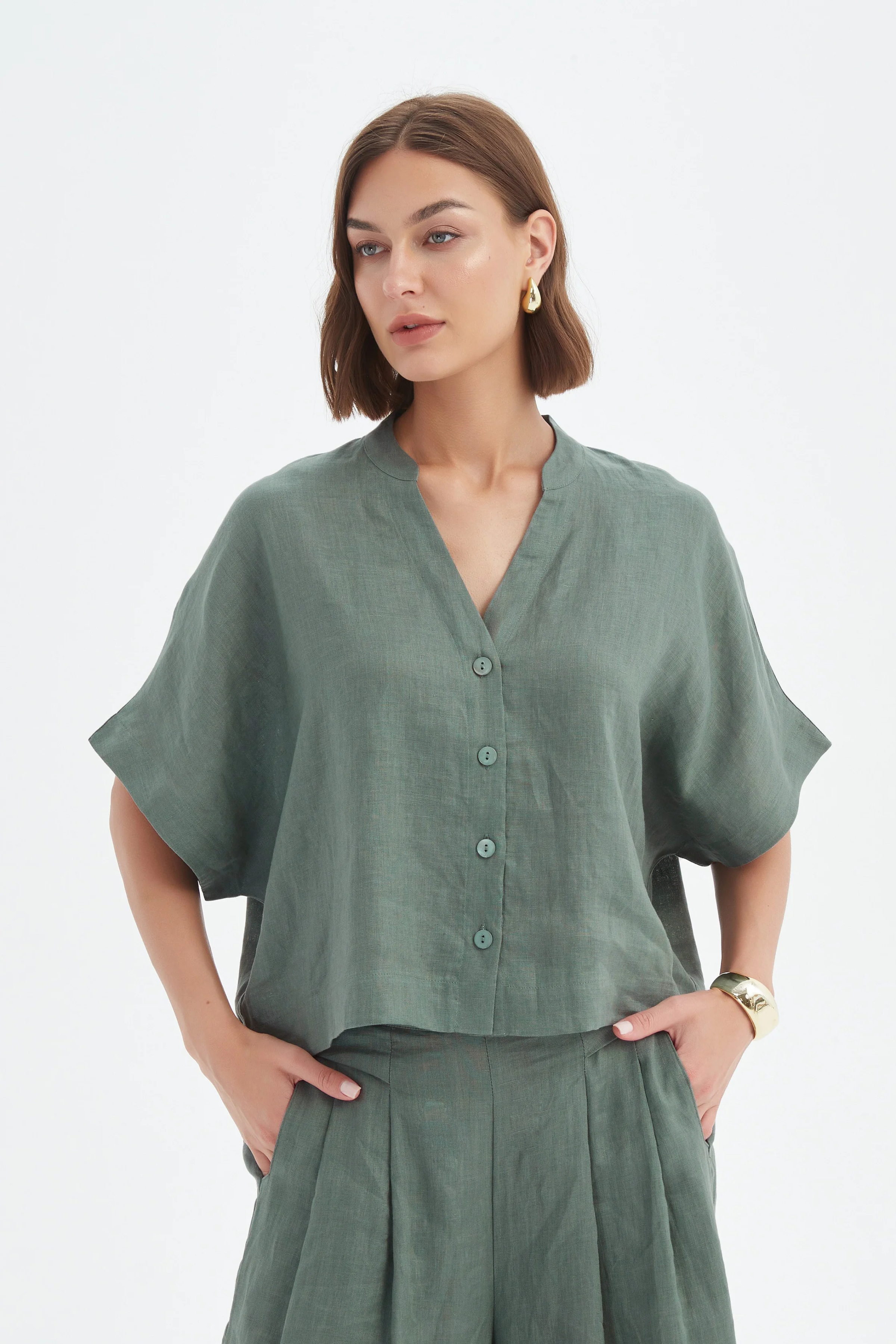 Boxy Button Linen Shirt - Petrol