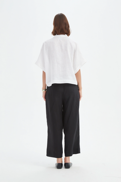 Boxy Button Linen Shirt - White