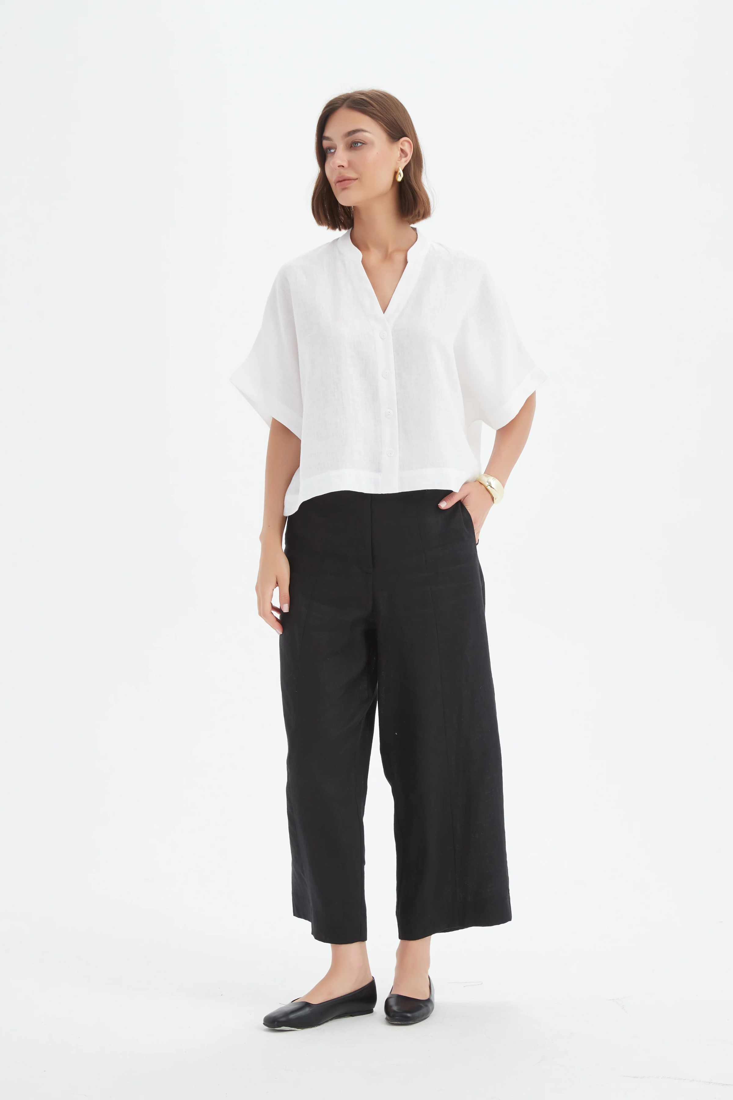 Boxy Button Linen Shirt - White