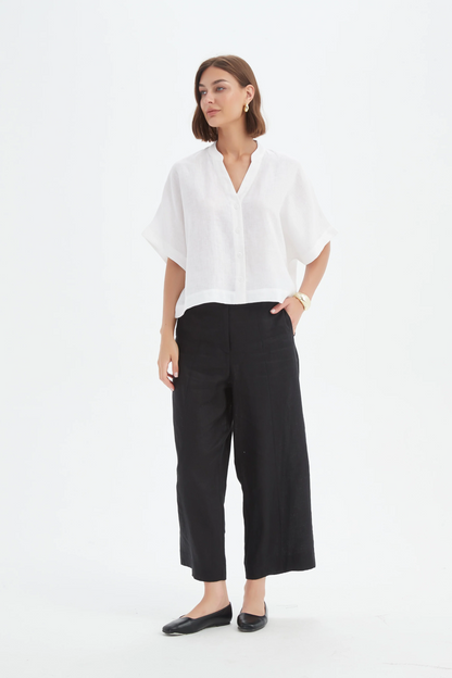 Boxy Button Linen Shirt - White