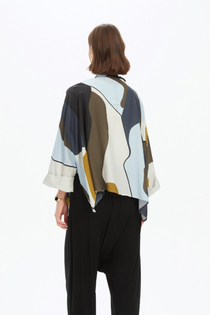 Boxy Concealed Placket Shirt - Abstract
