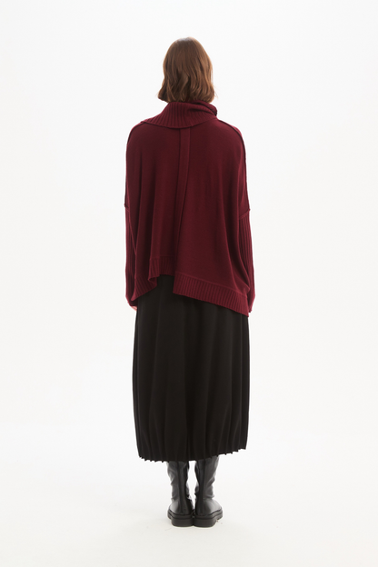 Boxy Rib Sleeve Knit - Wine
