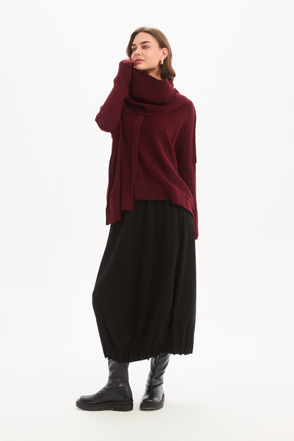 Boxy Rib Sleeve Knit - Wine
