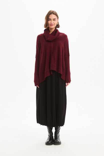 Boxy Rib Sleeve Knit - Wine
