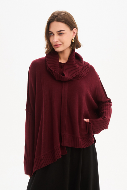 Boxy Rib Sleeve Knit - Wine
