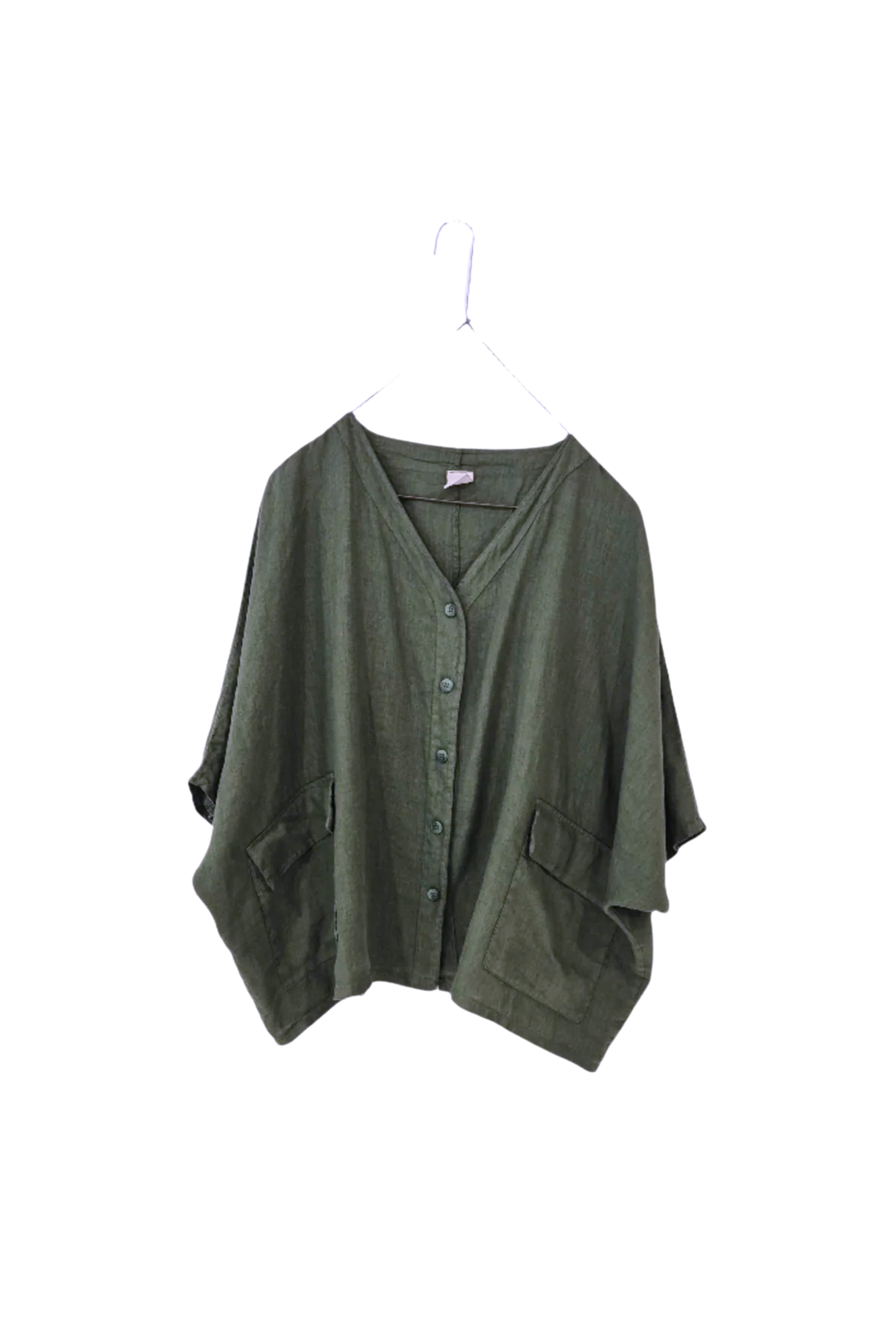 Brigitte Linen Button Up Top - Khaki