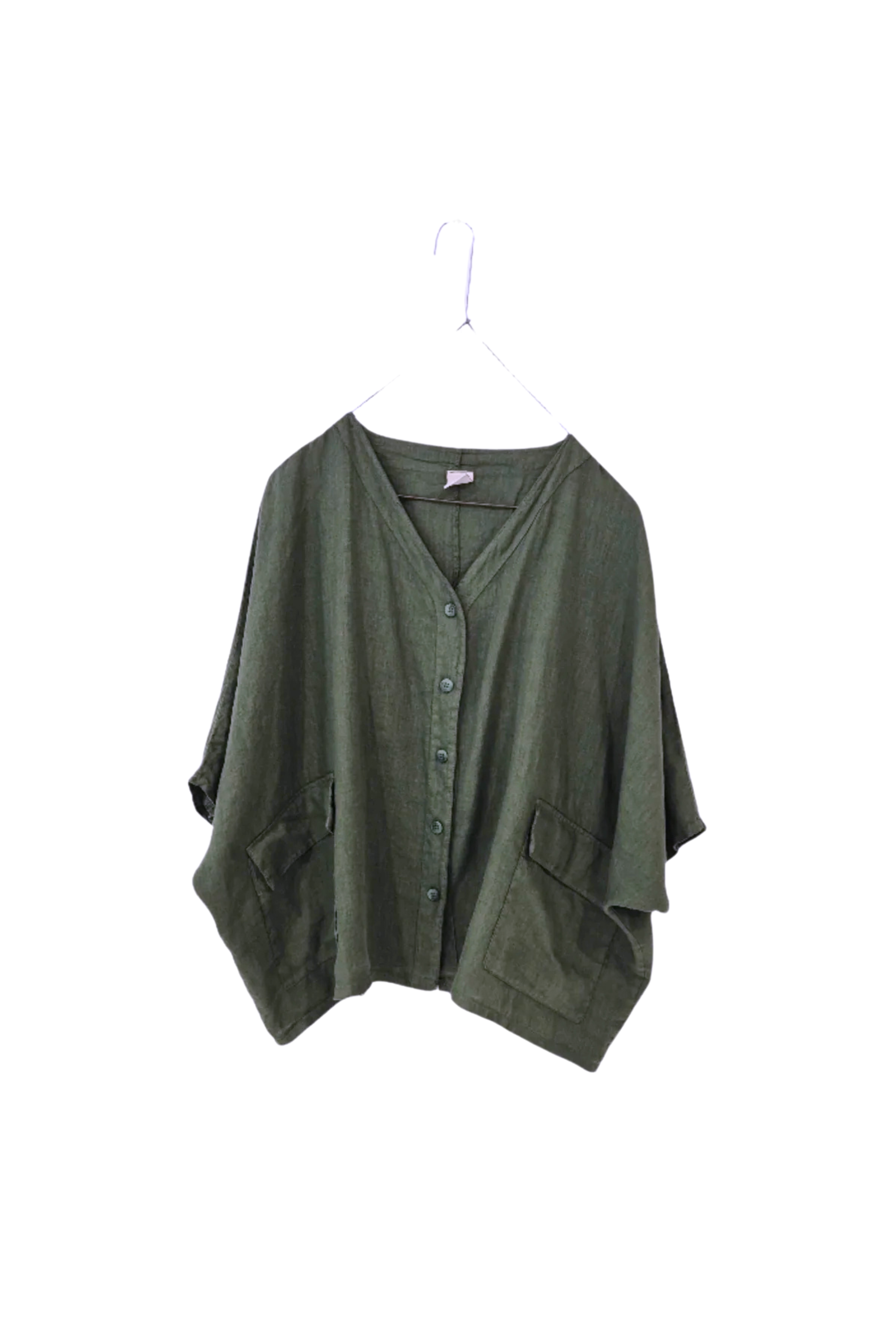 Brigitte Linen Button Up Top - Khaki