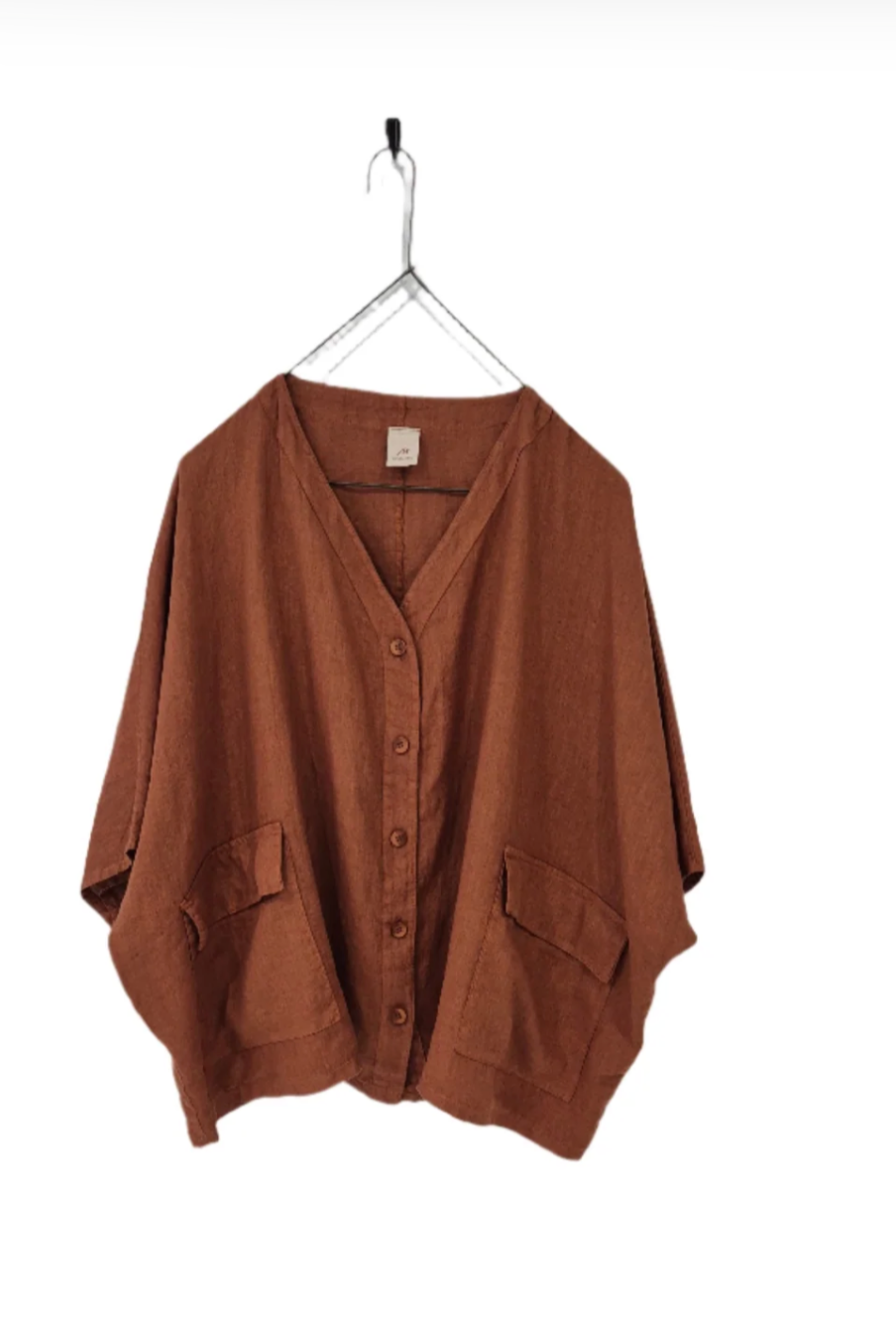 Brigitte Linen Button Up Top - Rust