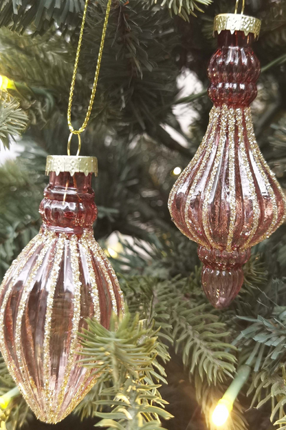 Bulb & Drop Glass Baubles - Pink