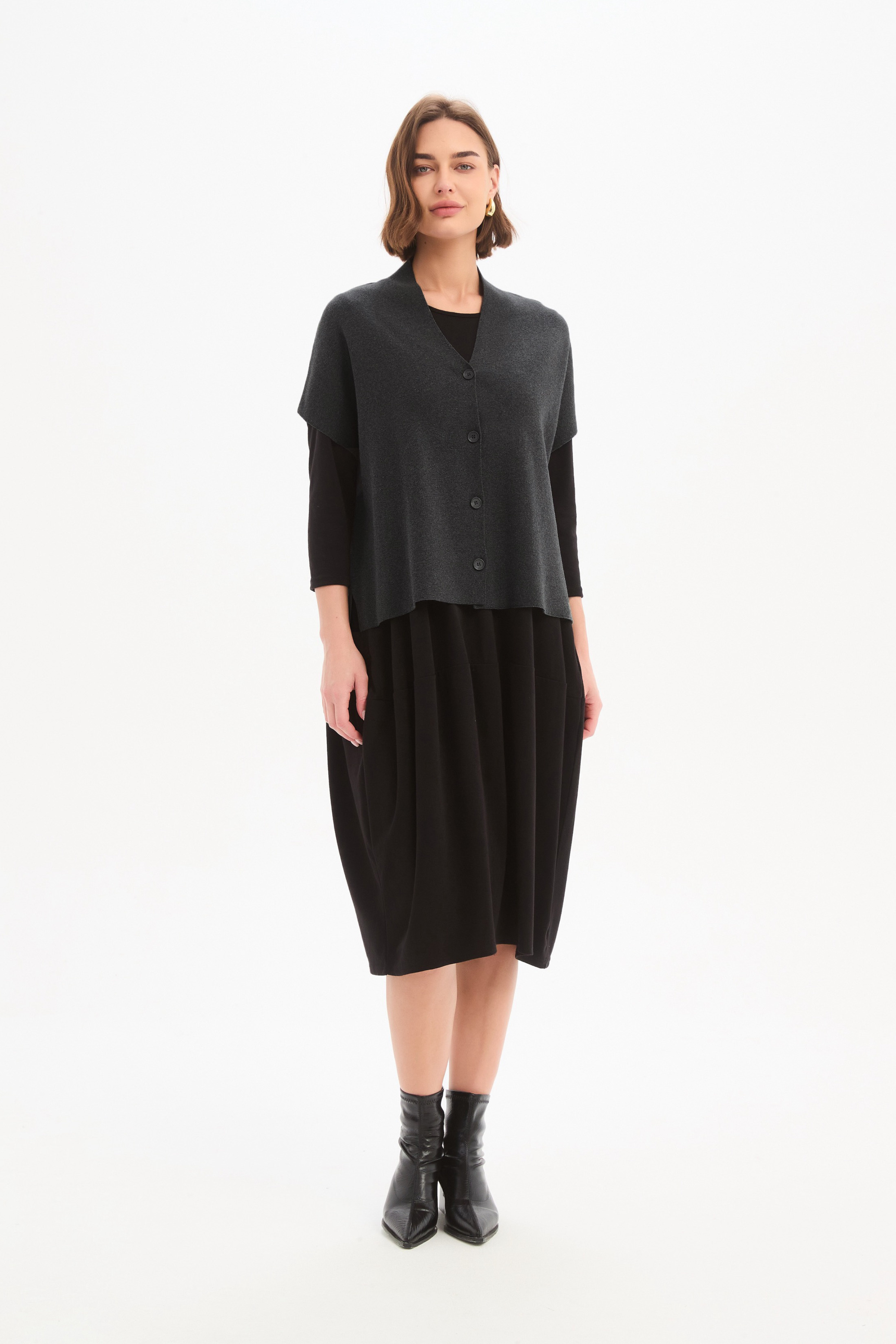 Button Up Knit Vest - Charcoal