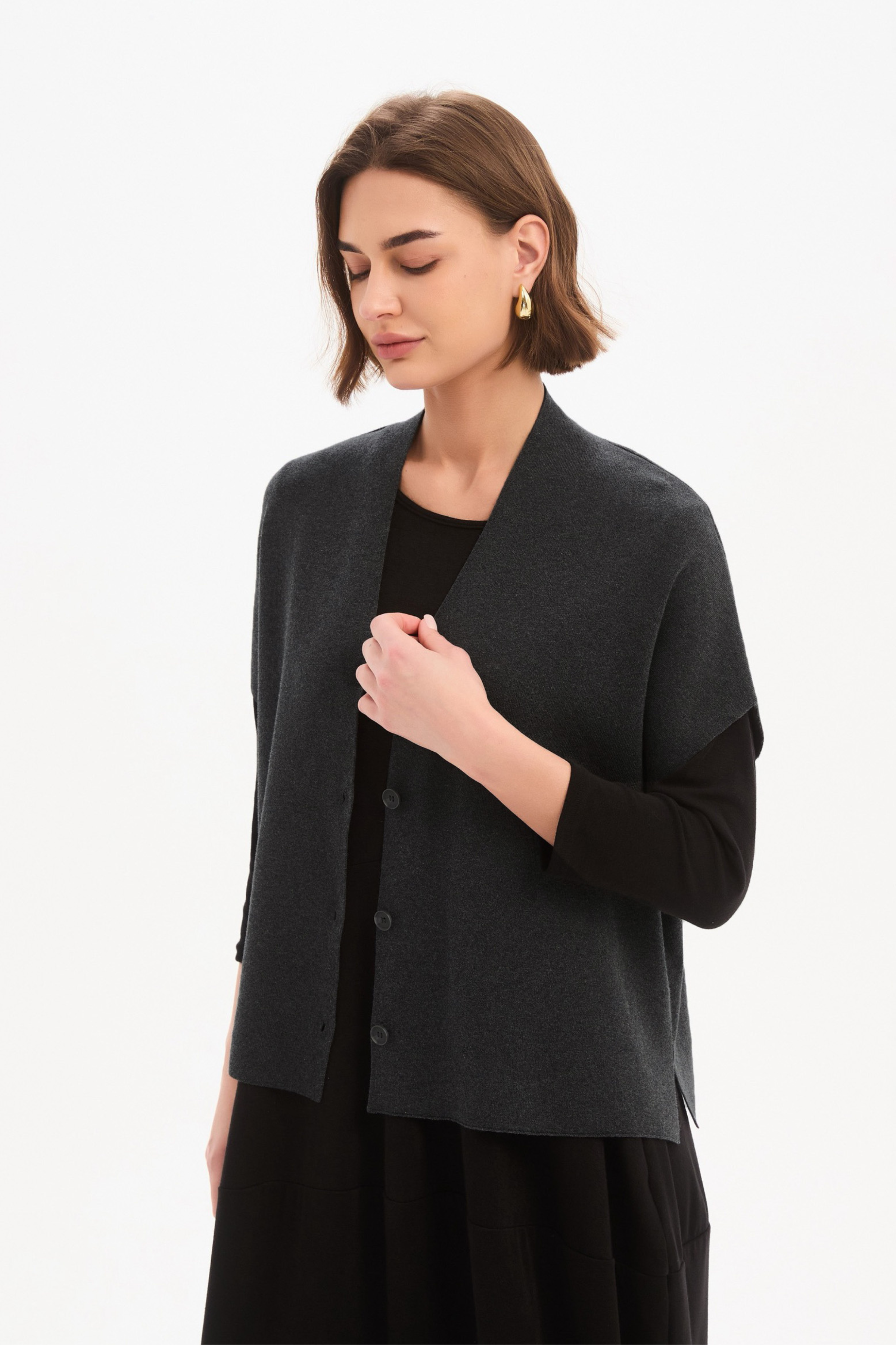 Button Up Knit Vest - Charcoal