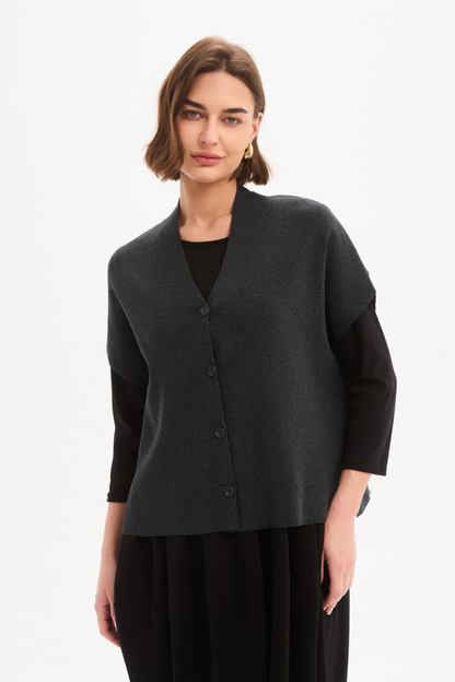 Button Up Knit Vest - Charcoal