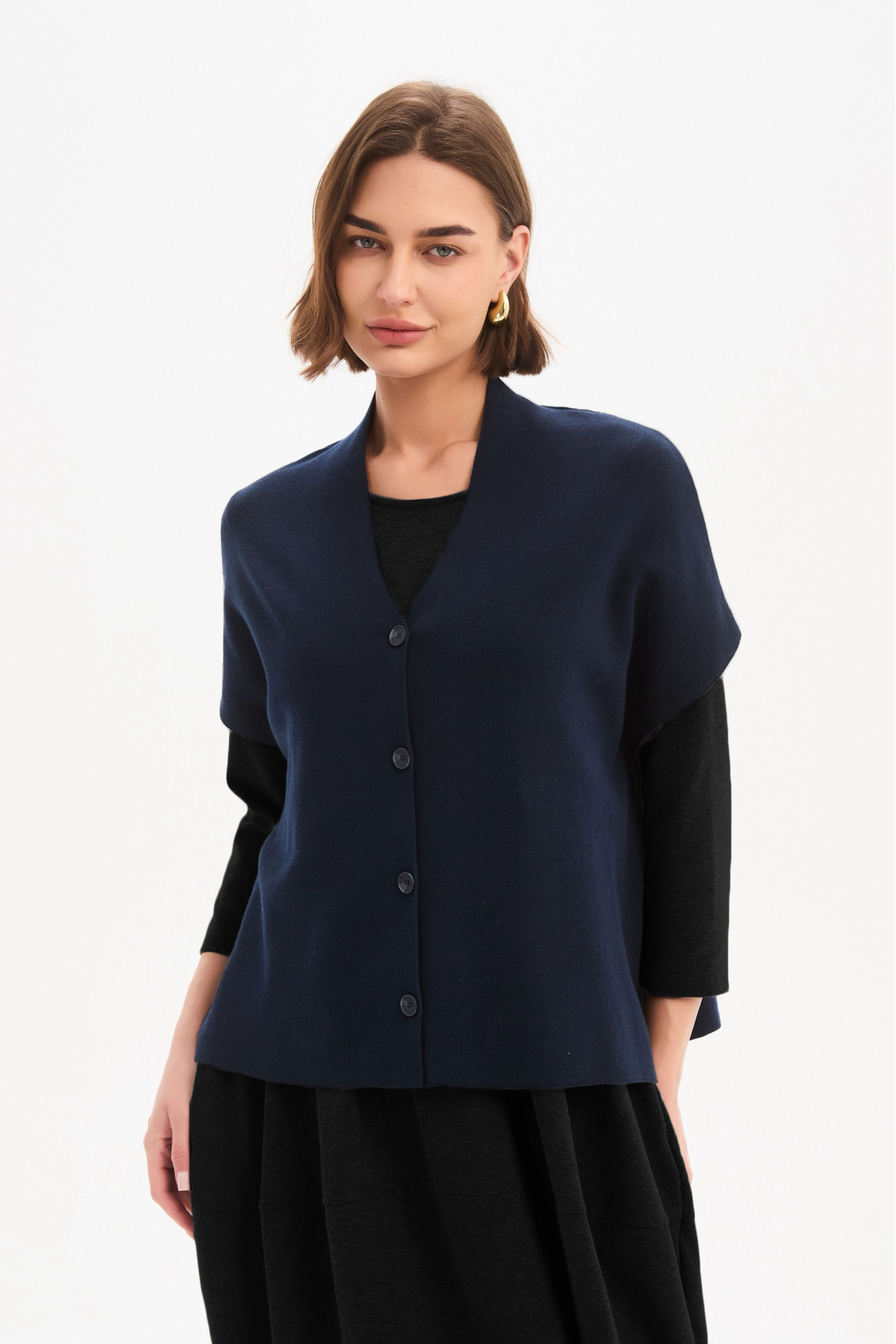 Button Up Knit Vest - Navy