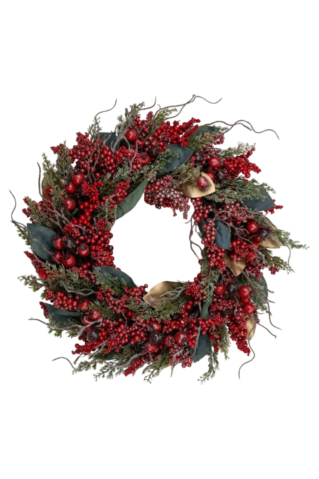 50cm Glittered Red Berry Magnolia Leaf Wreath