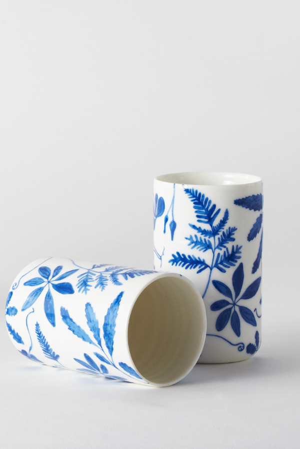 Ceramic Tumbler Set - Blue Botanical