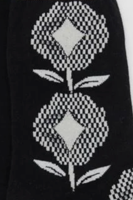 Check Black Flower Socks