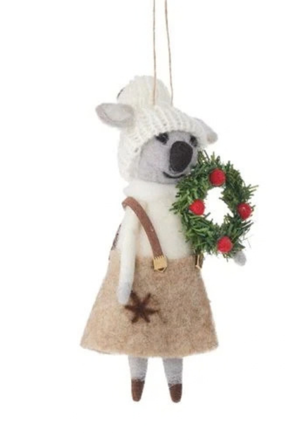 Cheery Koala Orn Felt With Wreath OR With Bell