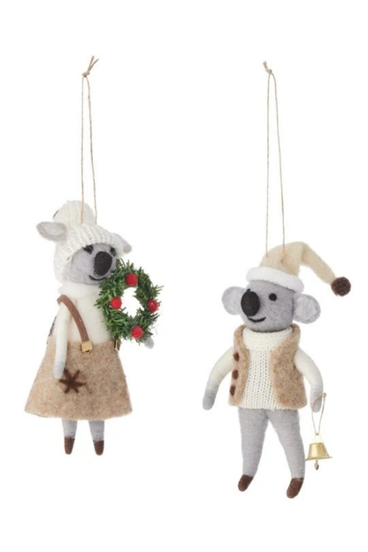 Cheery Koala Orn Felt With Wreath OR With Bell