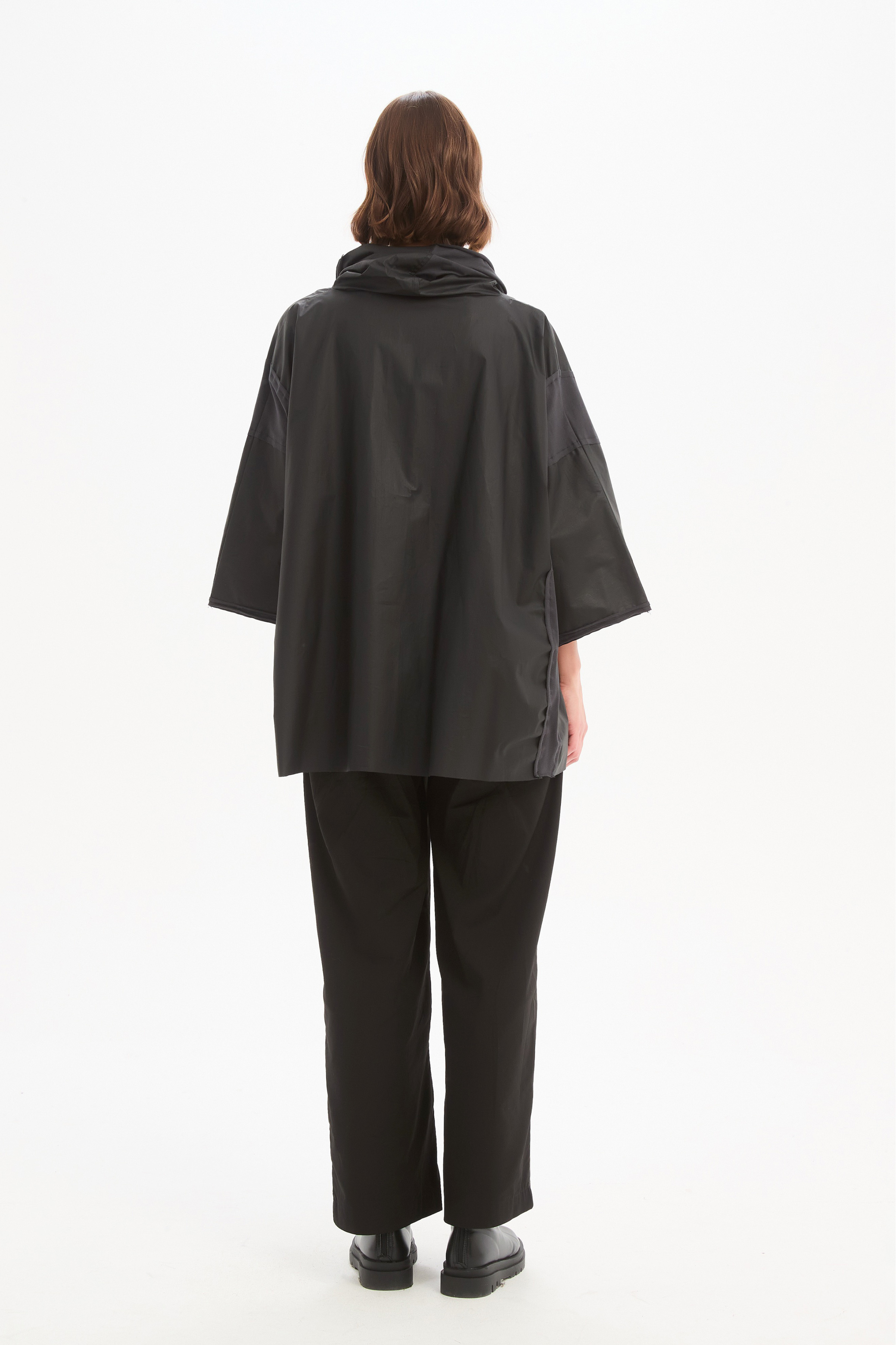 Coated Combi Boxy Top  -Black