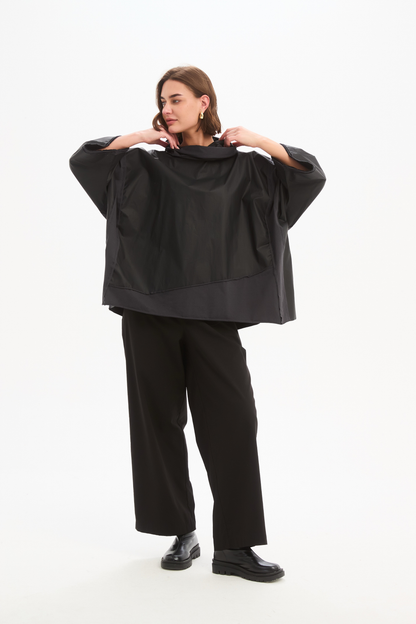 Coated Combi Boxy Top  -Black