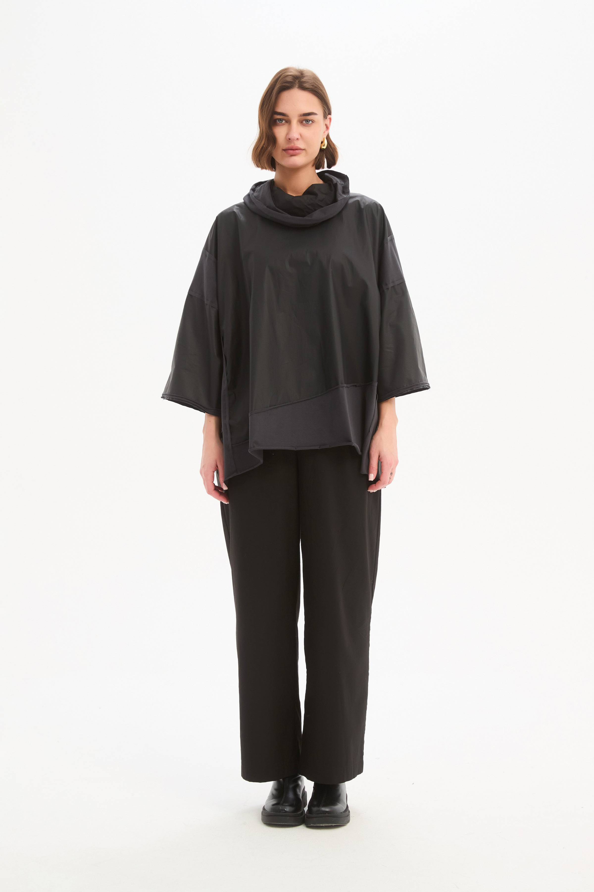 Coated Combi Boxy Top  -Black