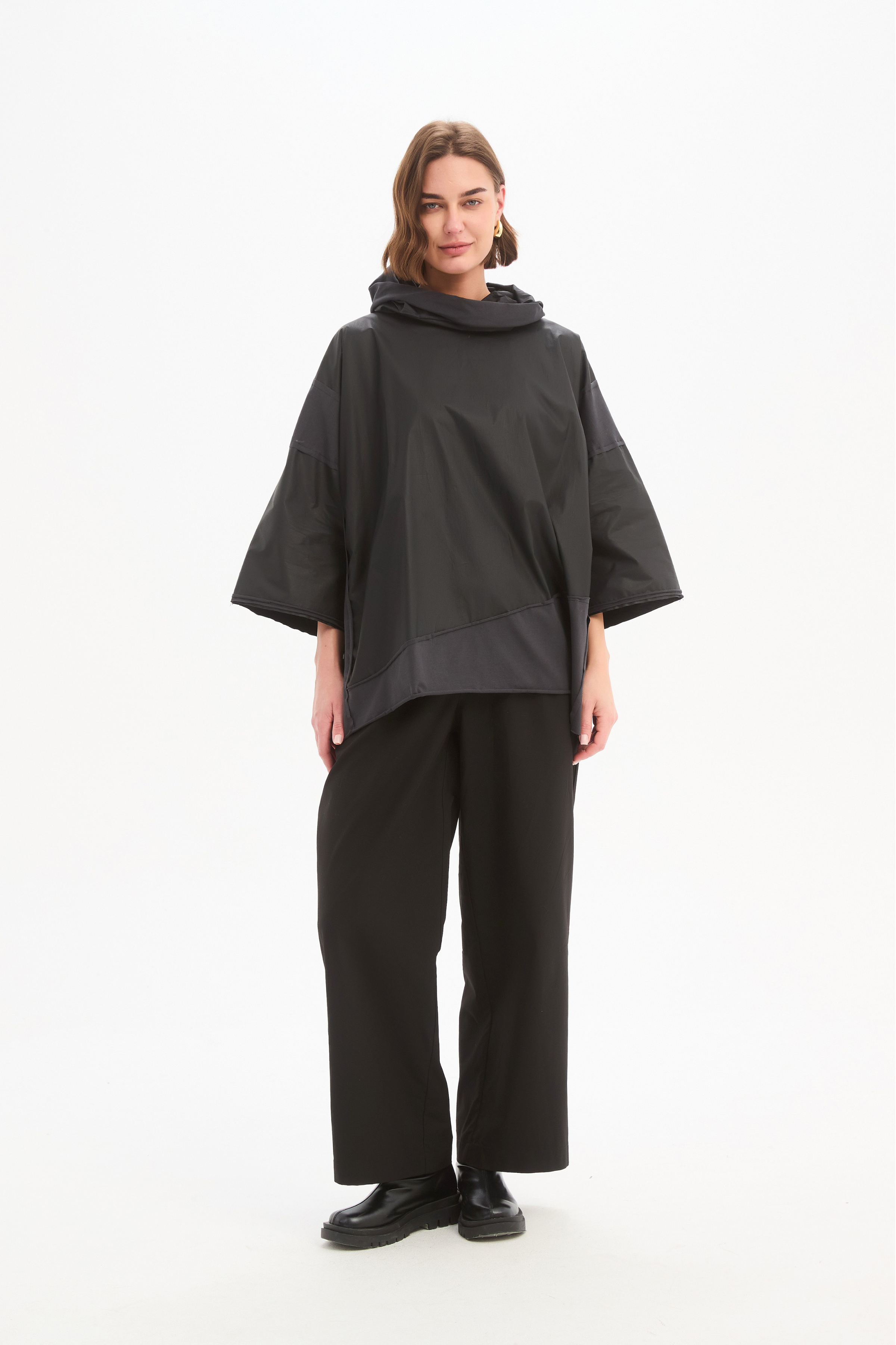 Coated Combi Boxy Top  -Black