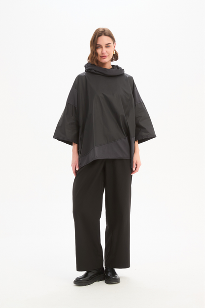 Coated Combi Boxy Top  -Black