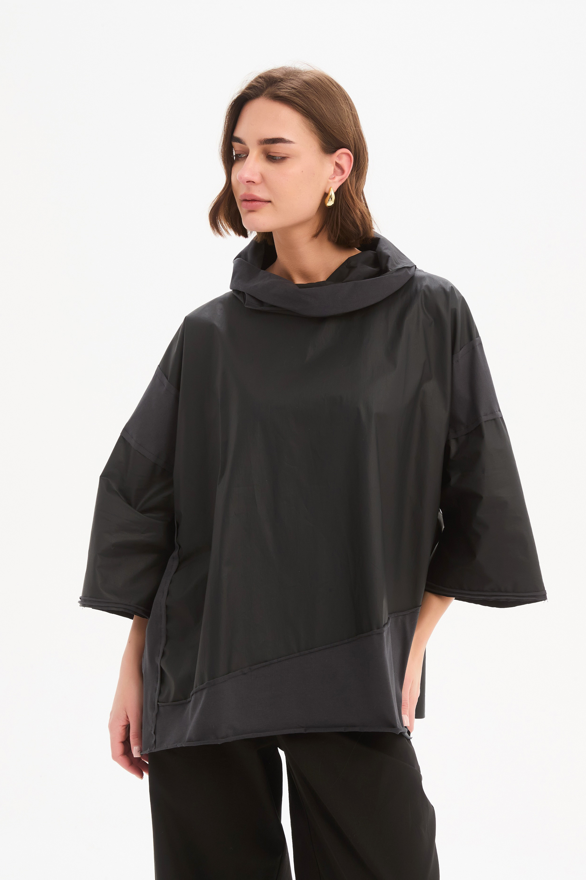 Coated Combi Boxy Top  -Black
