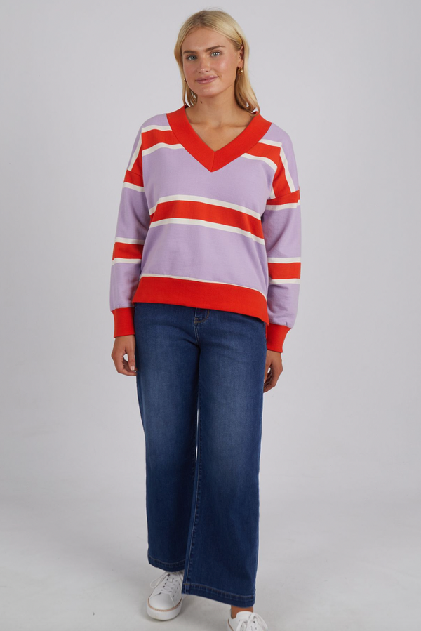 College Vee Fleece - Tang/Purp Stripe